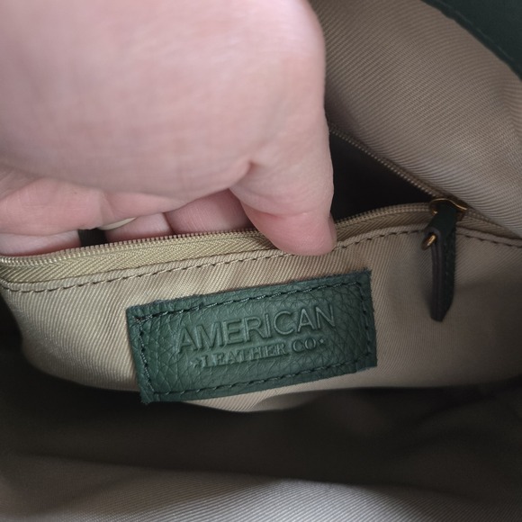 American Leather Co Green Pebbled Leather Crossbody Shoulder Bag Whipstitch... - Picture 13 of 16